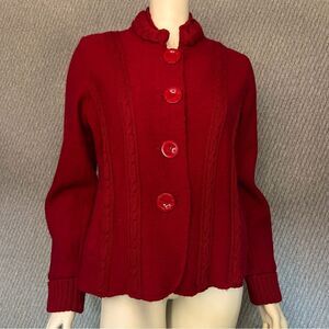 Willi Smith Cardigan Sweater 100% Wool Grannycore Red Pockets Button‎ Up M